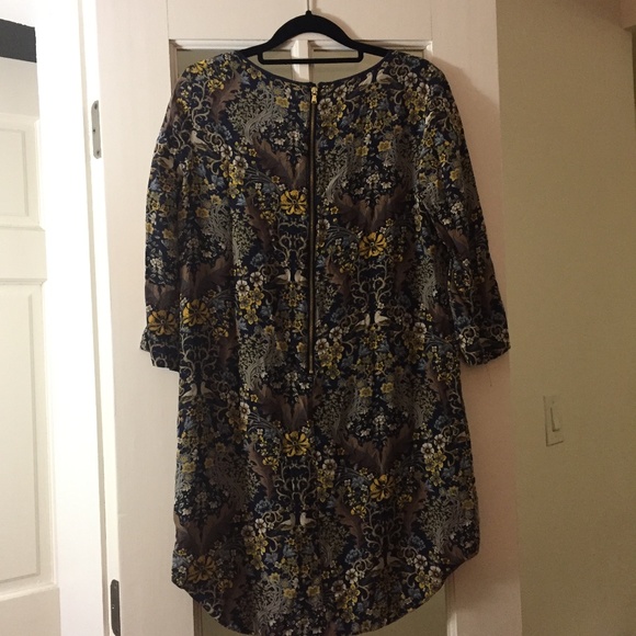 Club Monaco - 100% Silk Blue Yellow Birds Floral Shift Dress - Small - Picture 2 of 5
